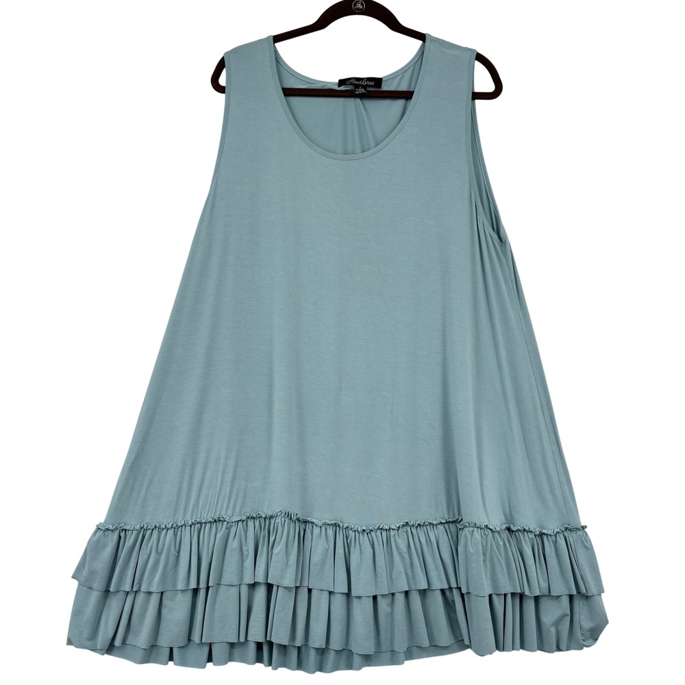 Hawthorne Tunic Top Size 1 Blue Ruffle Hem Sleeveless Modal Rayon Stretch Scoop
